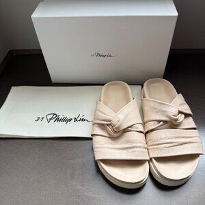 3.1 Phillip Lim Twisted Leather Pool Slide Color Almond Size 36 / 6
